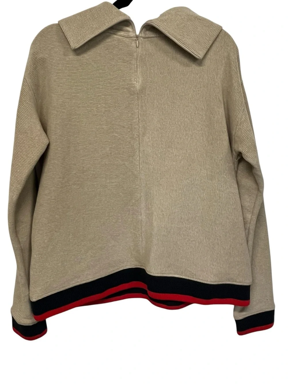 RARE Victoria Victoria Beckham | Beige Ribbed Cowl neck Zipper Striped Sweater L